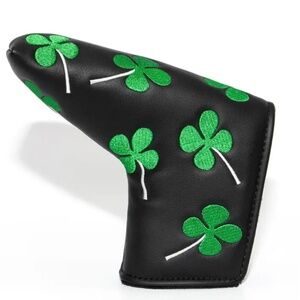 ⛳️☘️Brand New Black Putter Cover Embroidered with Shamrock Clovers - New in Bag